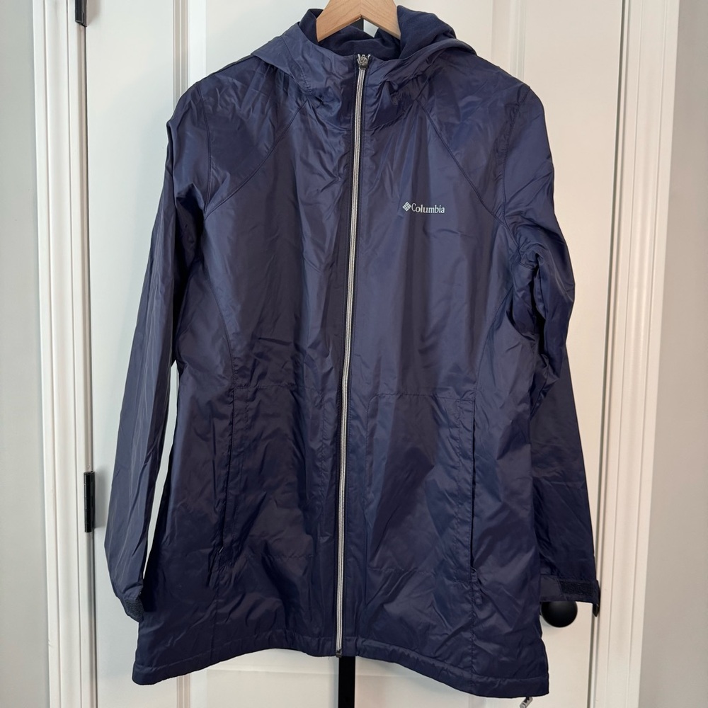 Columbia Hooded Rain Jacket Lightweight Packable Windbreaker Women Size L
